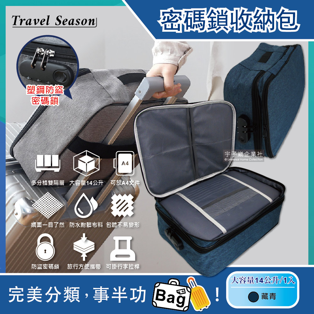 [日日好物]Travel Season雙主層拉鏈網格多口袋隔層密碼鎖護照證件收納包1入(多款可選), , large