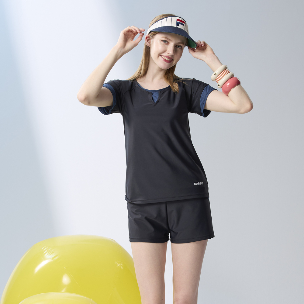 MONINA MIT short Sleeve Two Piece Swimsuit black Plus Size -3L