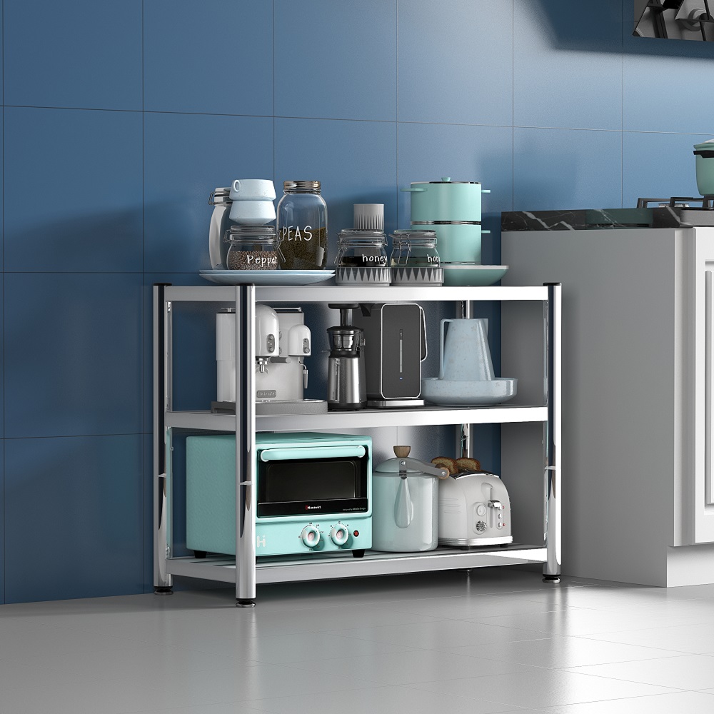 【誠宜居家】60x50x80公分 升級款加粗加厚(三層不鏽鋼置物架)-加強底部橫梁 收納架 不鏽鋼置物架 不銹鋼置物架 廚房不銹鋼置物架 置物架 家電架 廚房架 架子, , large