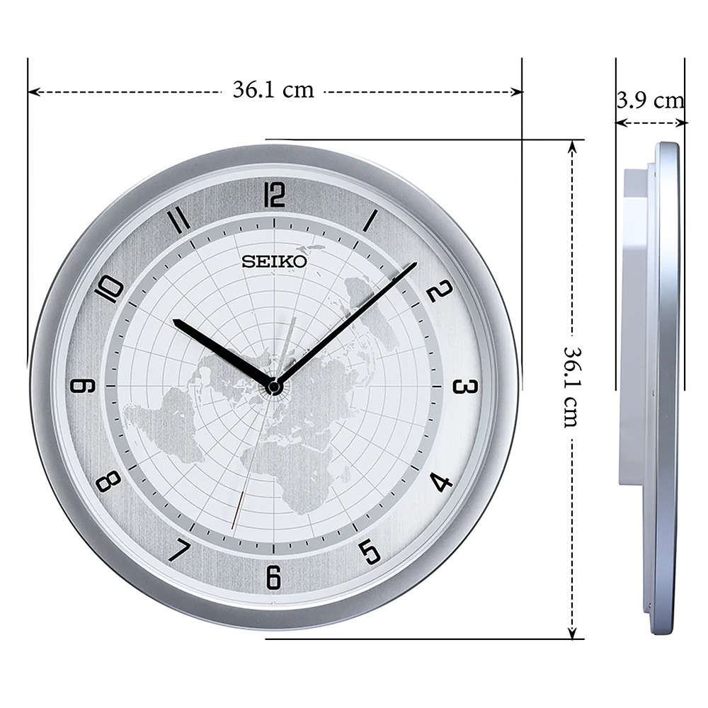 SEIKO 精工 世界地圖時尚掛鐘 時鐘-銀白 QXA814A, , large