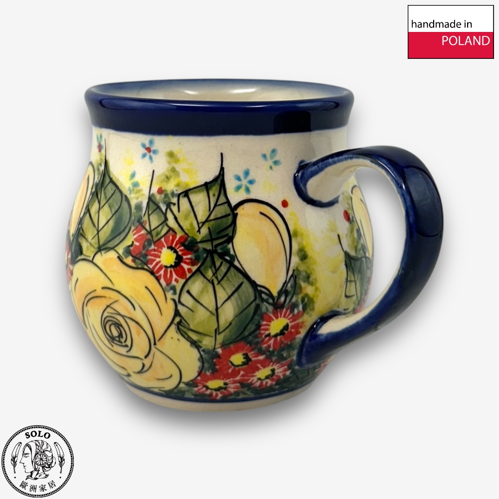 【SOLO歐洲家居】波蘭製 Cerraf 波蘭陶 350ml 胖胖杯 馬克杯 水杯 咖啡杯 晨光黃薔系列, , large