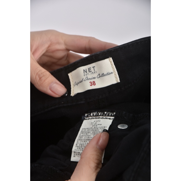 (M) net高腰丹寧牛仔抽鬚黑色長褲二手衣, , large