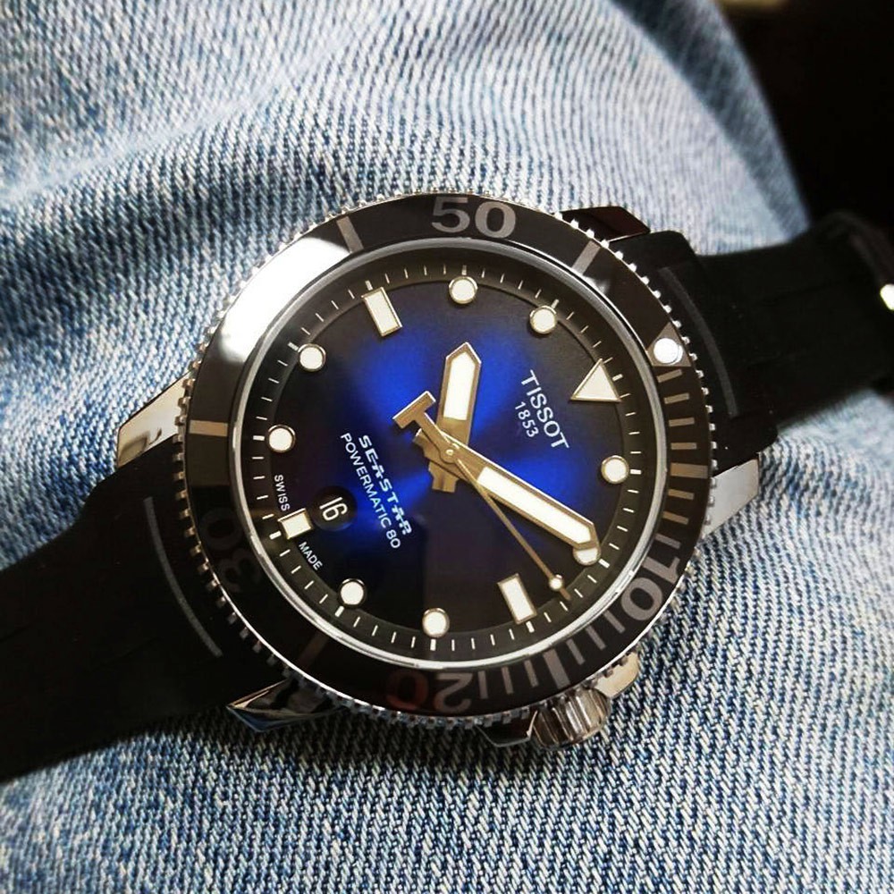 TISSOT 天梭 Seastar 1000 海洋之星300米潛水機械錶-藍x黑/43mm T1204071704100, , large