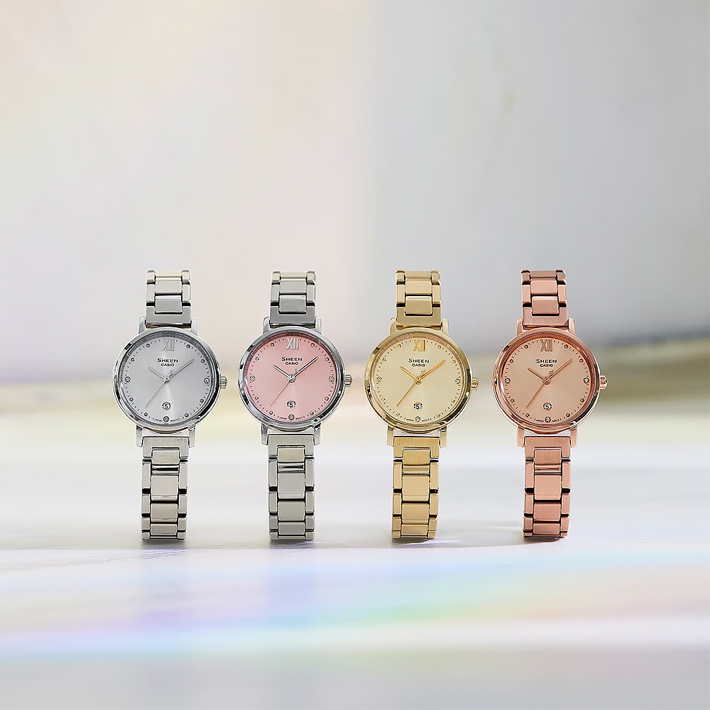 CASIO 卡西歐 SHEEN 簡約藍寶石水晶鏡面女錶-玫瑰金 SHE-4540PG-4A, , large