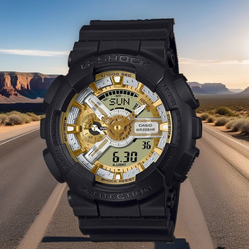 CASIO 卡西歐 G-SHOCK 金銀雙色 雙顯運動手錶 GA-110CD-1A9, , large