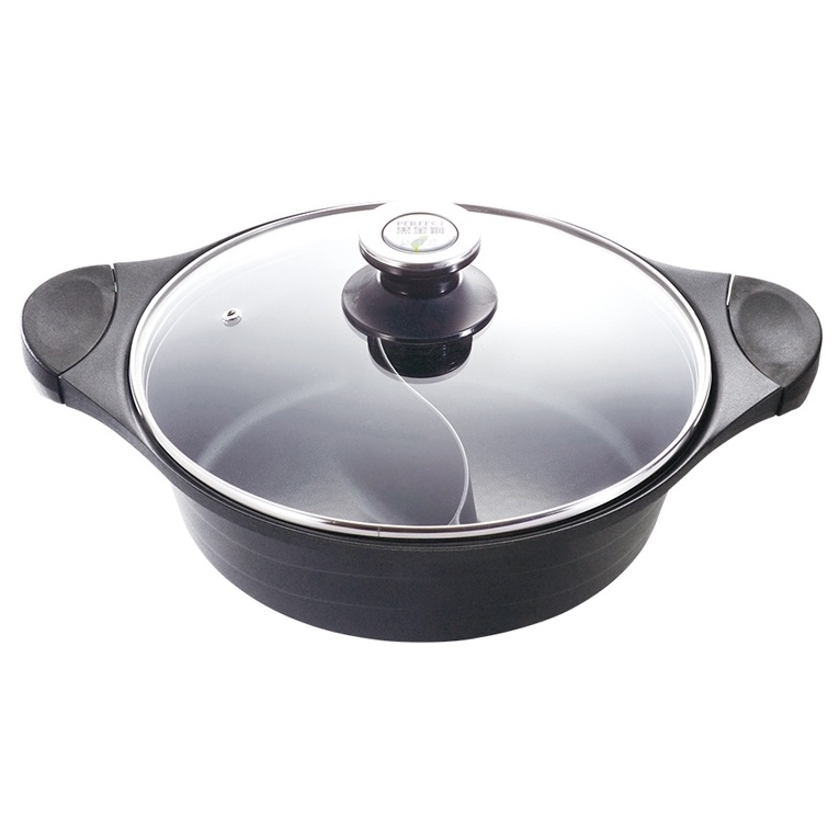 PERFECT 理想牌 日式黑金鋼鴛鴦鍋不沾鍋湯鍋附蓋IH 30cm-Leidea樂德兒, , large