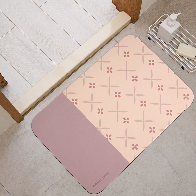 【Monster】 Soft Diatomaceous Earth Absorbent Mat – Floral Tile Series (60x40cm) – Pink & Brown Tile Memories, , large