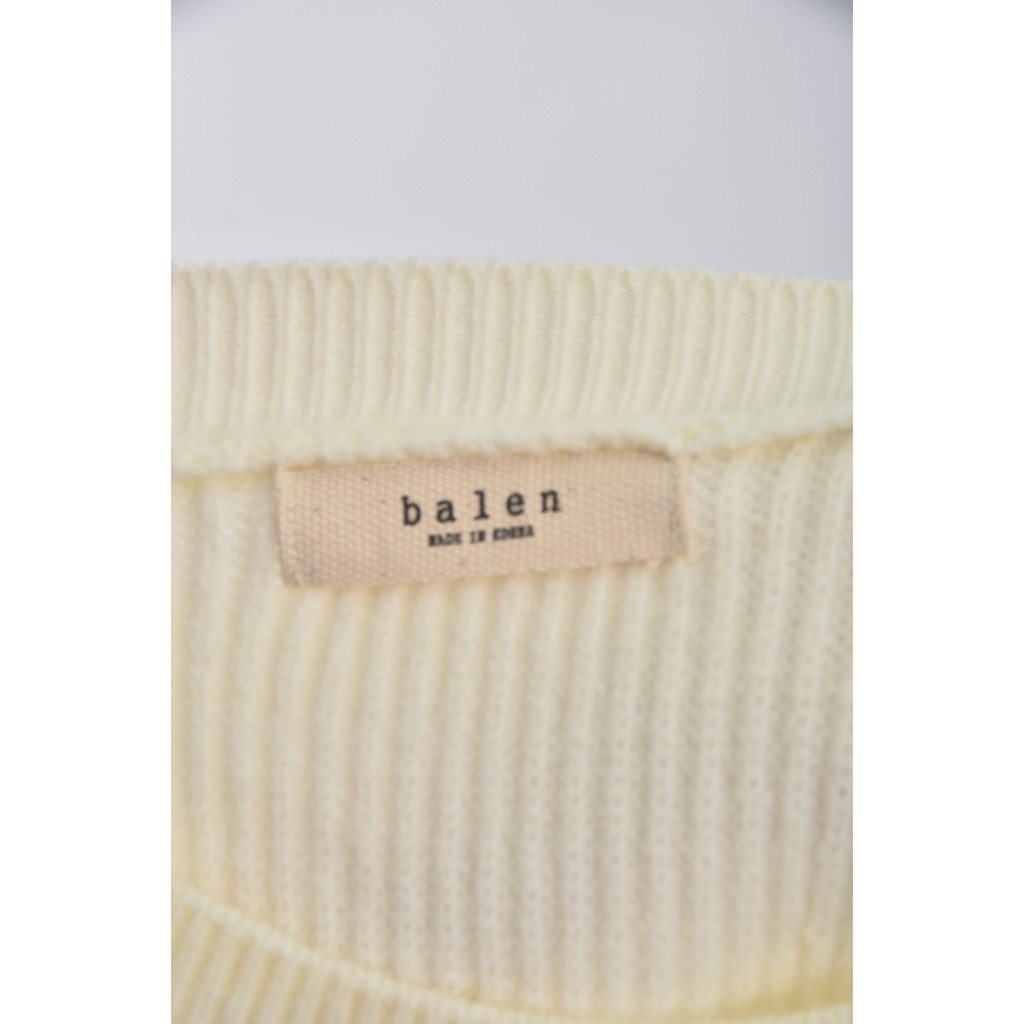 (F) balen韓牌修身短版針織氣質白色長袖上衣二手衣, , large
