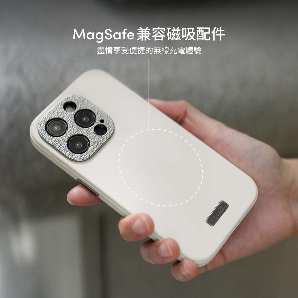Moshi iPhone 15 Napa 皮革保護殼 支援Magsafe 手機殼-iPhone 15 Pro,午夜黑 (現貨), , large