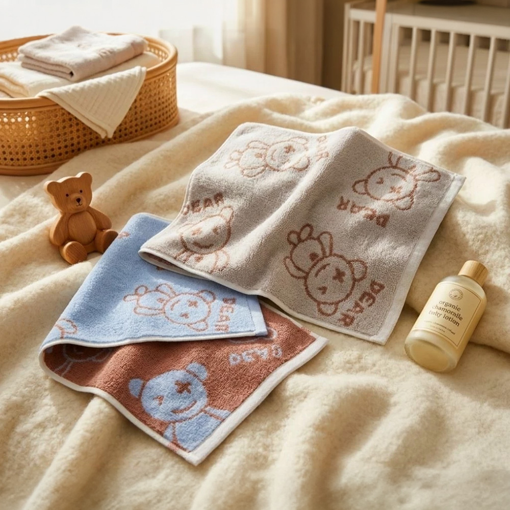 [Kaimei Cotton Industry] Randomly excellent pure cotton untwisted yarn absorbent children's towel/bath towel/face towel-Punk Bear, , large