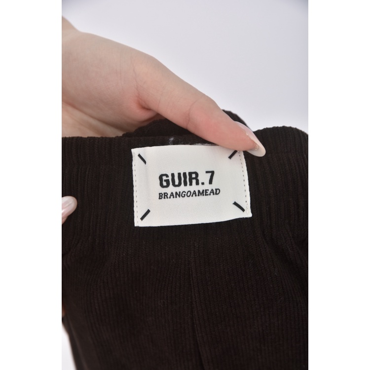 (M) guir 7高腰質感棉質坑紋棕色長褲二手衣, , large