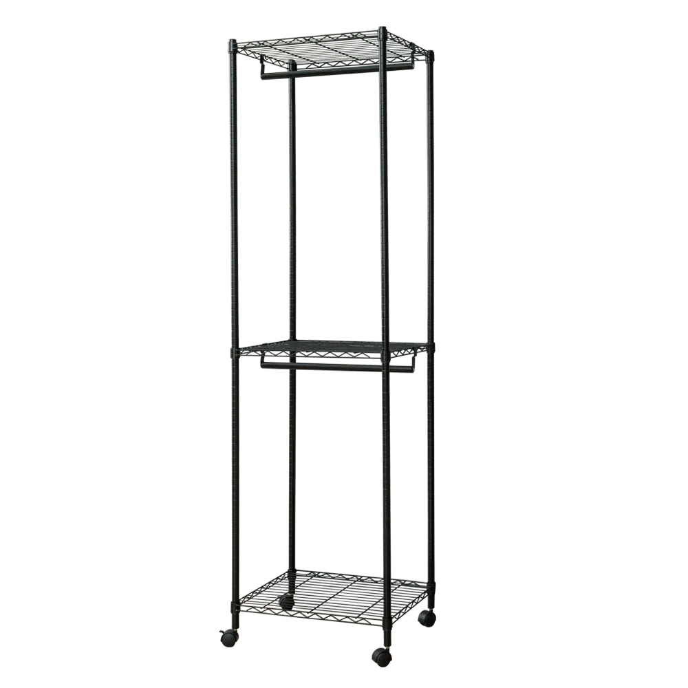  【Y HOUSE】60x45x210cm three-layer double-pole wavy wardrobe/painted shelf/clothes hanger/Tiltlis rack - black