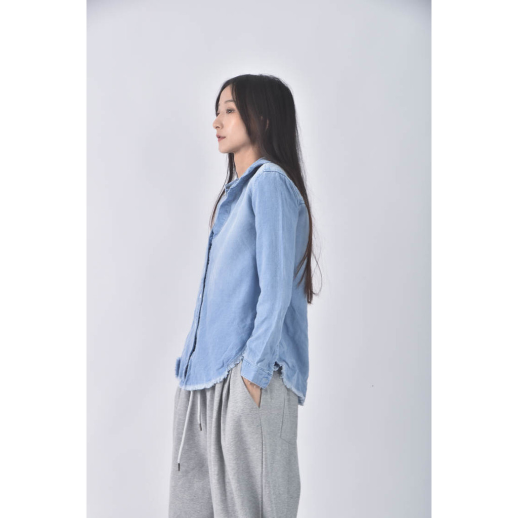 (S) bella dahl質感仿舊藍色長袖上衣二手衣, , large