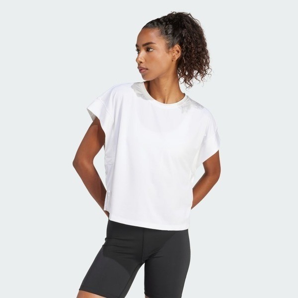 Adidas Studio T-shirt 女 T恤 運動 休閒 訓練 圓領 柔軟 白 [IS2978], , large