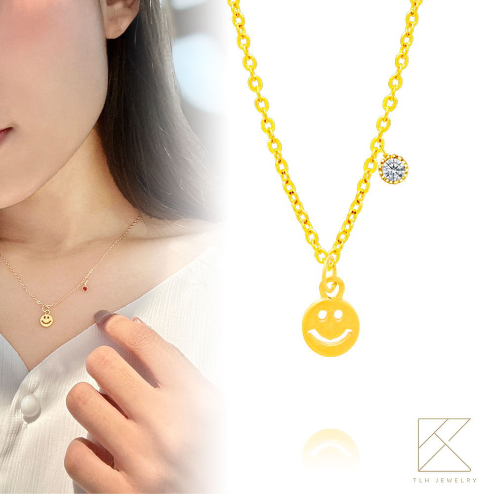 【TLH】黃金墜項鍊 純金999 幸福微笑誕生石系列 約重0.03錢&plusmn;0.01, , large