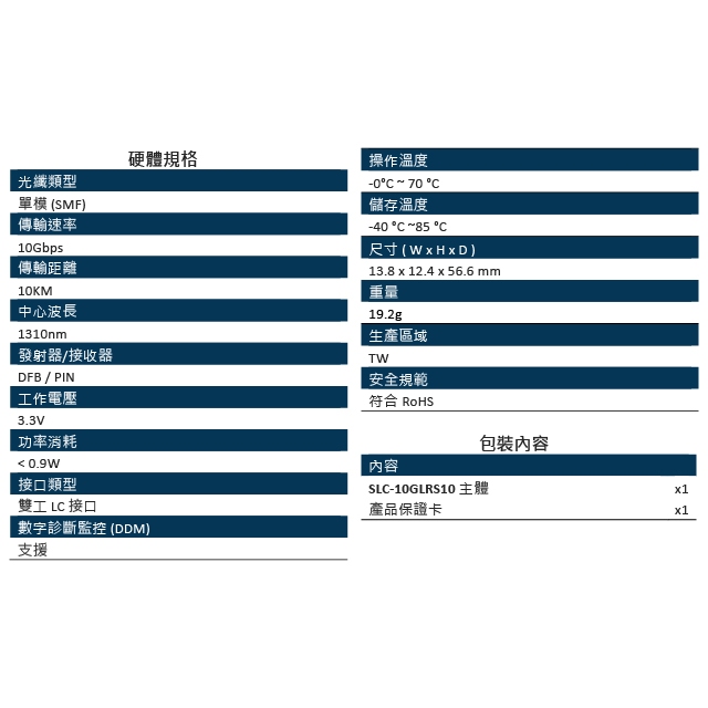 昌運監視器 SLC-10GLRS10 單模光纖模組 DDM10KM 最大可達10 公里距離光纖連線應用, , large