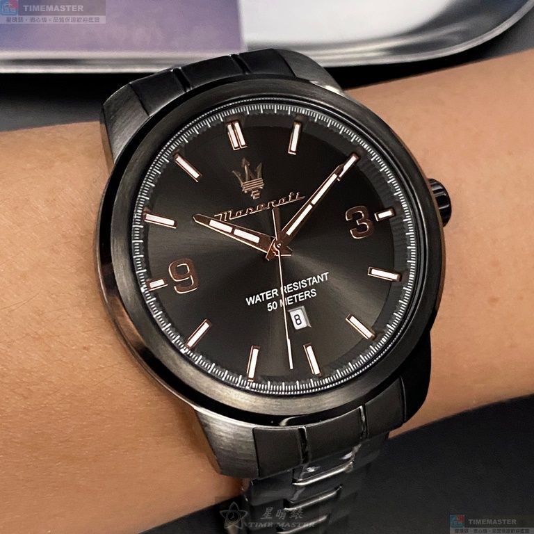 [星晴錶業]MASERATI手錶,44mm,R8853121008黑色錶面黑錶殼深黑色精鋼錶帶款, , large