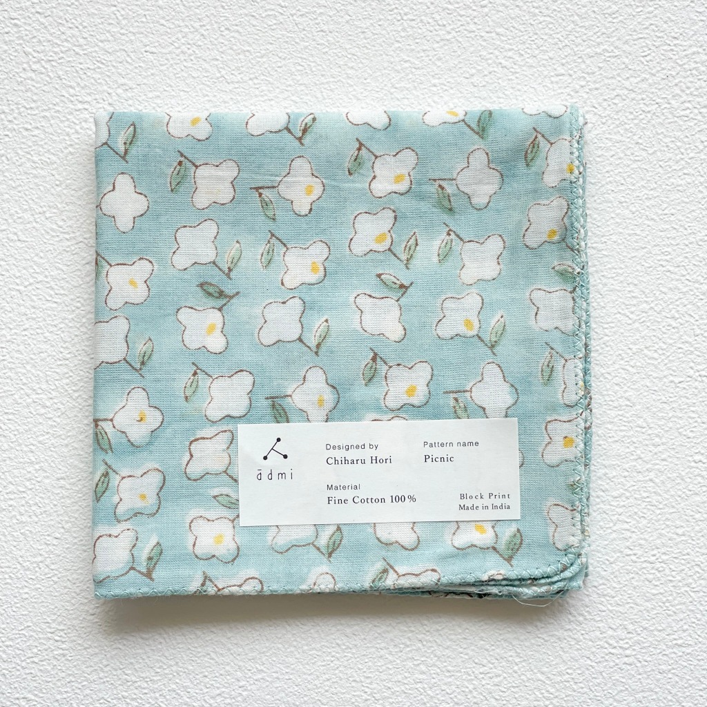 日本設計/印度製造 admi 全棉 方形 45x45 cm 手帕 手巾 (Picnic 03), , large