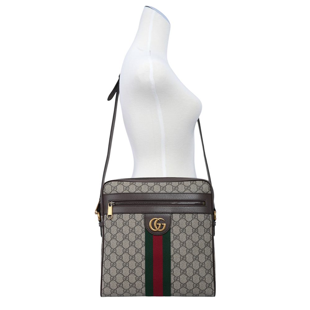 GUCCI Ophidia 綠紅織帶中款郵差包/斜背包/米色/烏木色, , large