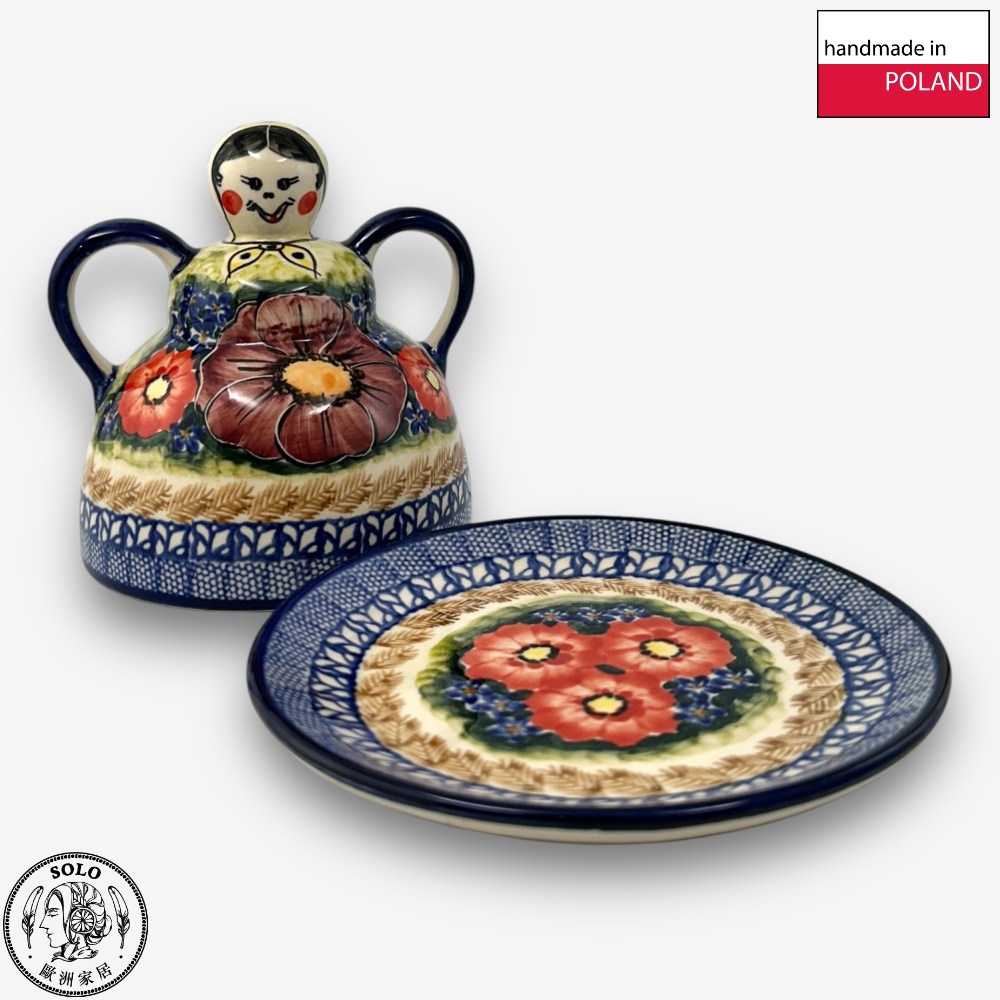 【SOLO歐洲家居】波蘭製 Cerraf 波蘭陶 14cm 起司娃娃 奶油盅/點心盤 雅紅之宴系列, , large