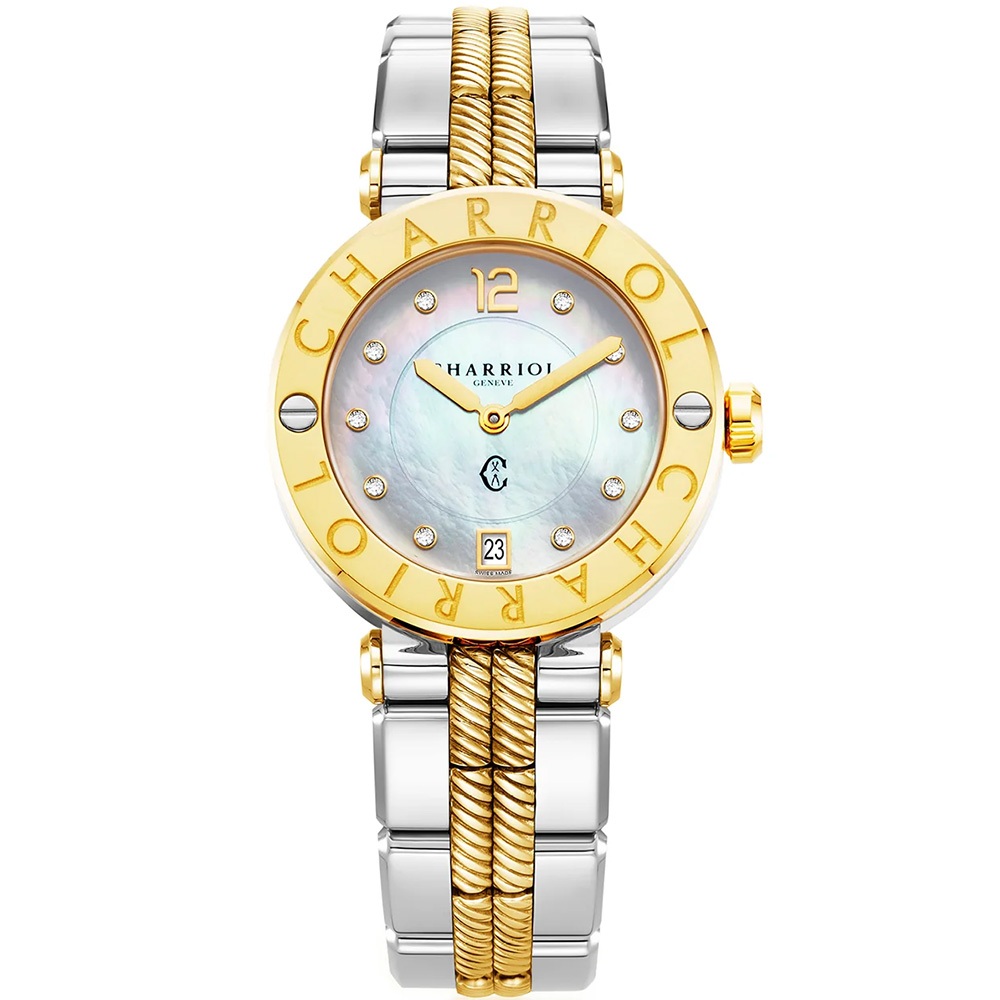 CHARRIOL 夏利豪 St-Tropez 珍珠貝面鑽石女錶 手錶-36mm CR36SY921003, , large