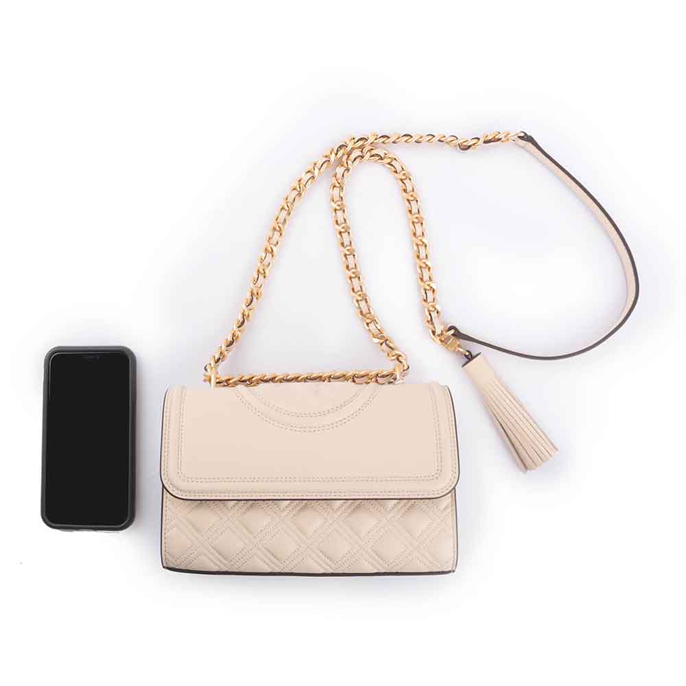 TORY BURCH Fleming 縫線翻蓋小款流蘇二用包/奶油白, , large