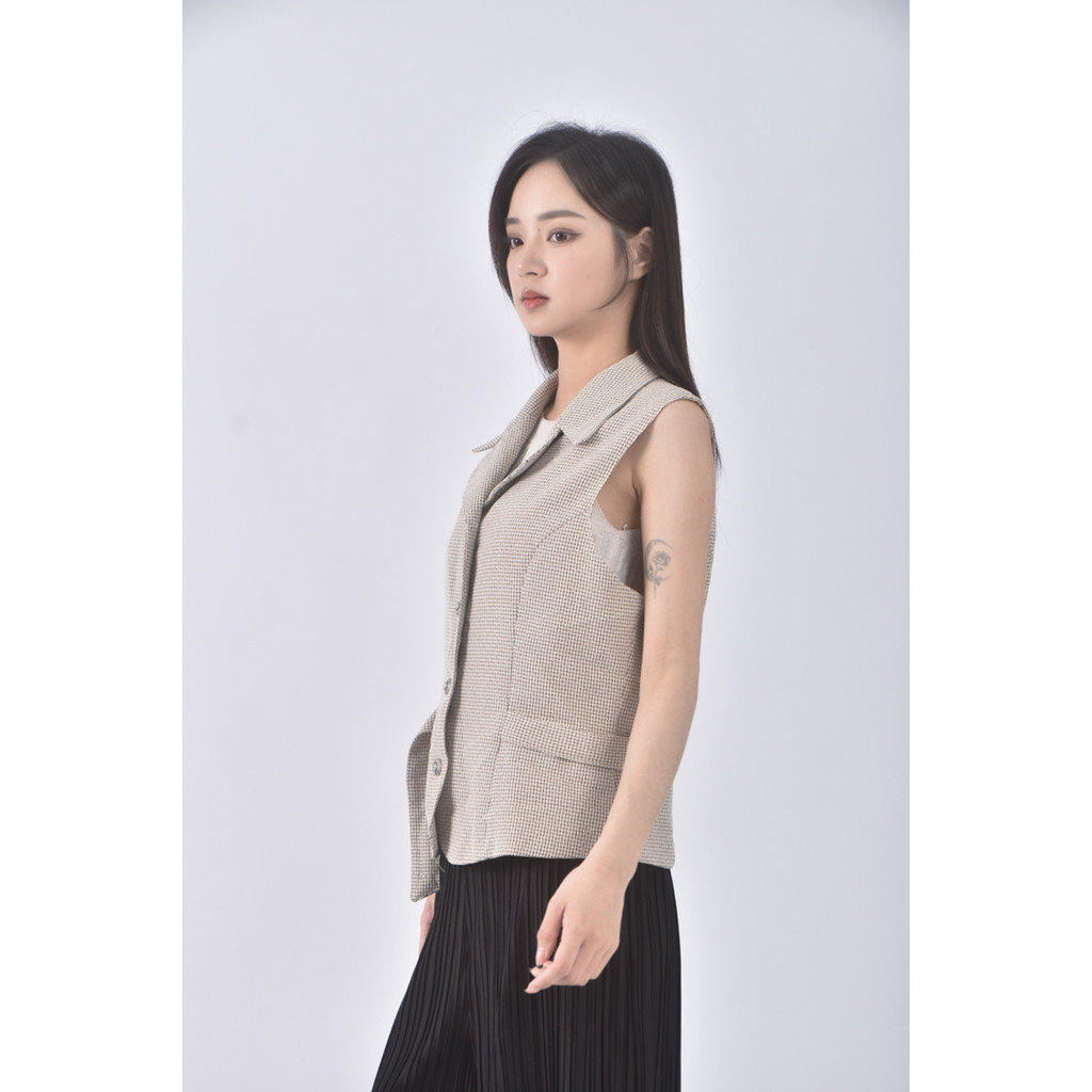 (S) 卡帛質感西裝無袖杏色外套二手衣, , large
