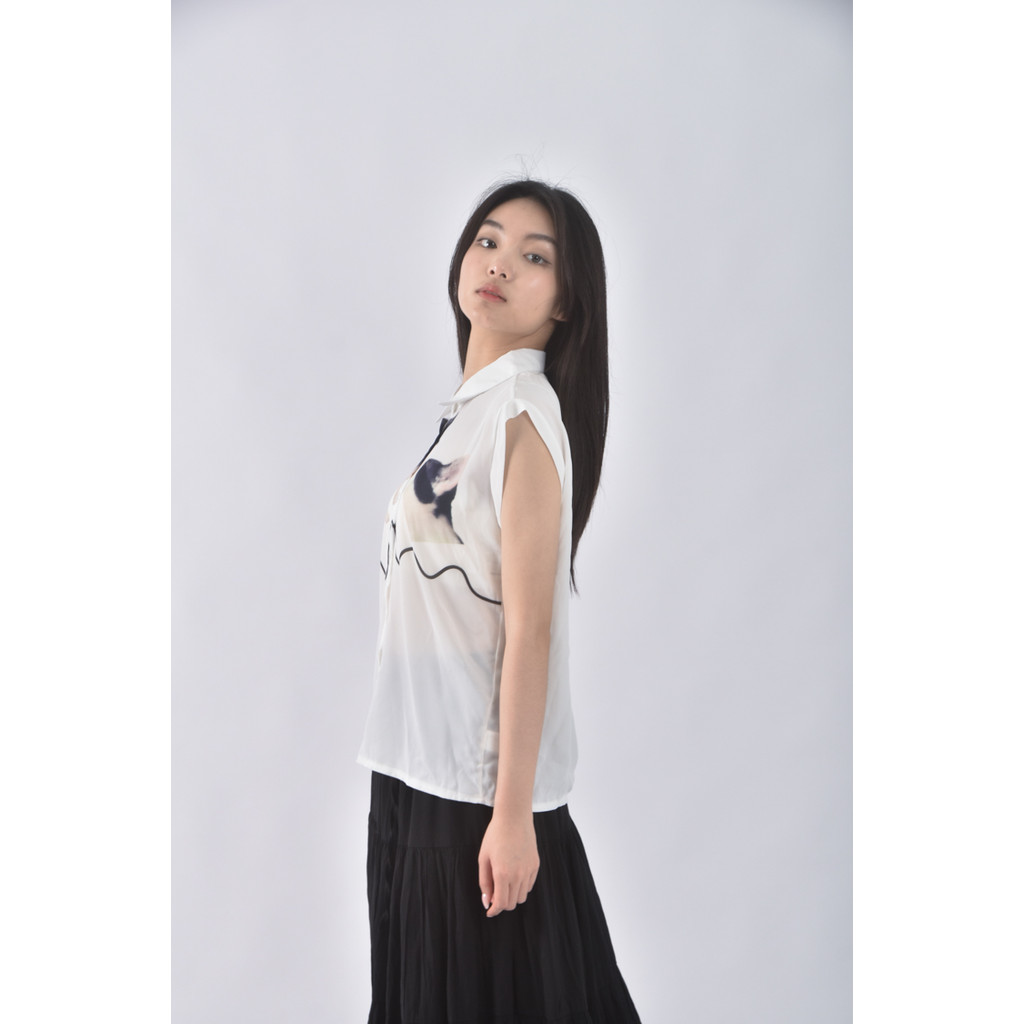 (L) for u韓牌質感貓咪白色上衣二手衣, , large