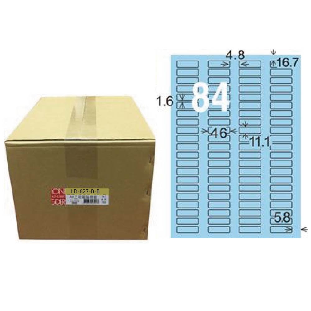 【龍德】LONGDER 三用電腦標籤 A4 84格 11.1*46mm 淺藍1000張/箱 LD-827-B-B(適用雷射、噴墨、影印), , large