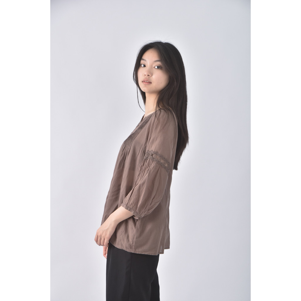 (M) le polka棉質純棉棕色長袖上衣二手衣, , large