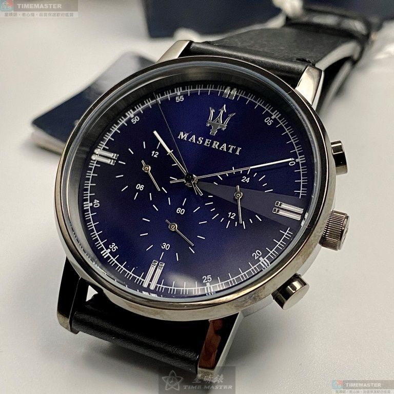 [星晴錶業]MASERATI手錶,42mm,R8871630002寶藍色錶面黑錶殼深黑色真皮皮革錶帶款, , large