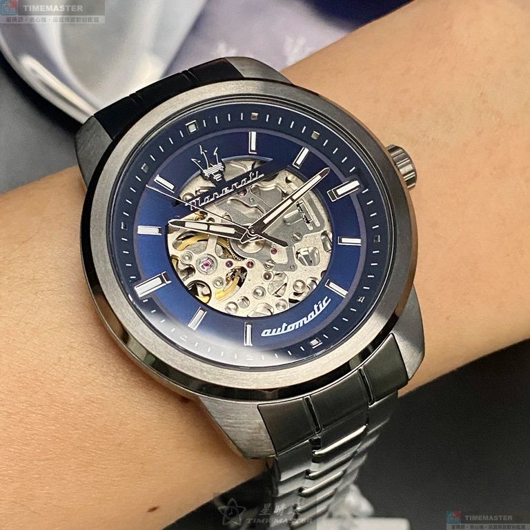 [星晴錶業]MASERATI手錶,44mm,R8823121001寶藍色錶面黑錶殼深黑色精鋼錶帶款, , large