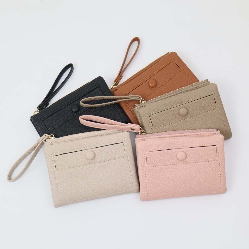 AUNO  經典圓釦短夾-燕麥米 多卡位收納皮夾 女用錢包 典雅百搭, , large