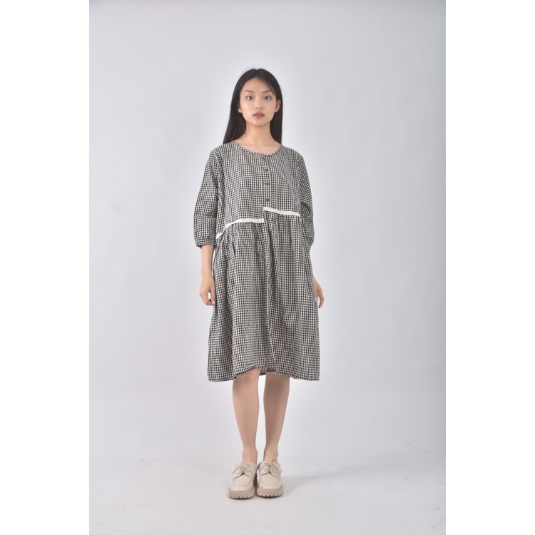 (XL) charliy韓牌質感格紋黑色洋裝二手衣, , large