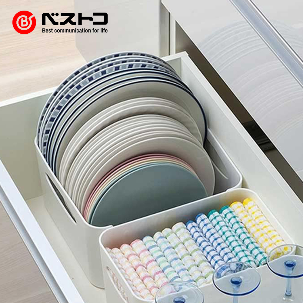 【bestco】日本製霧面無印風大容量收納盒+專用蓋(買一送一)暖杏灰, , large