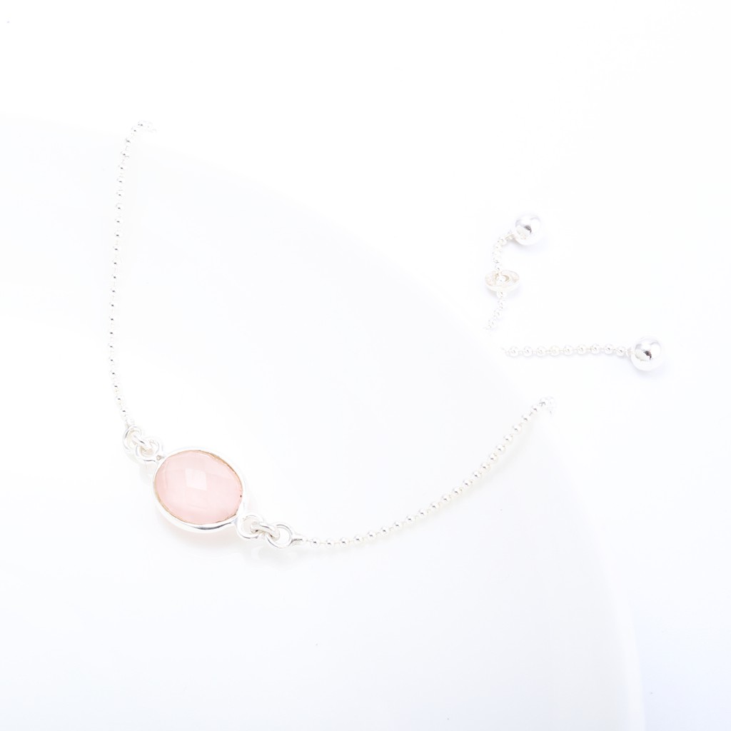 【Angel & Me】橢圓 粉晶 rose quartz 純銀 簡約 手鍊 生日 週年 情人節 禮物, , large