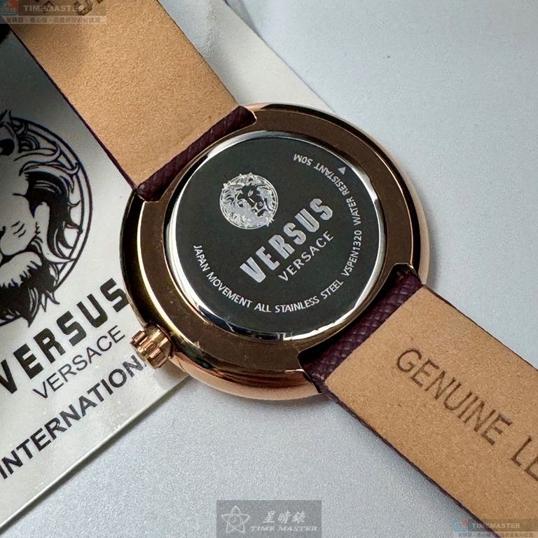 [星晴錶業]VERSUS VERSACE手錶,36mm,VV00375酒紅色錶面玫瑰金錶殼酒紅色真皮皮革錶帶款, , large