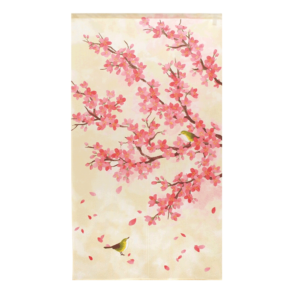 日本製【コスモ】長門簾《櫻花和鳥兒》, , large