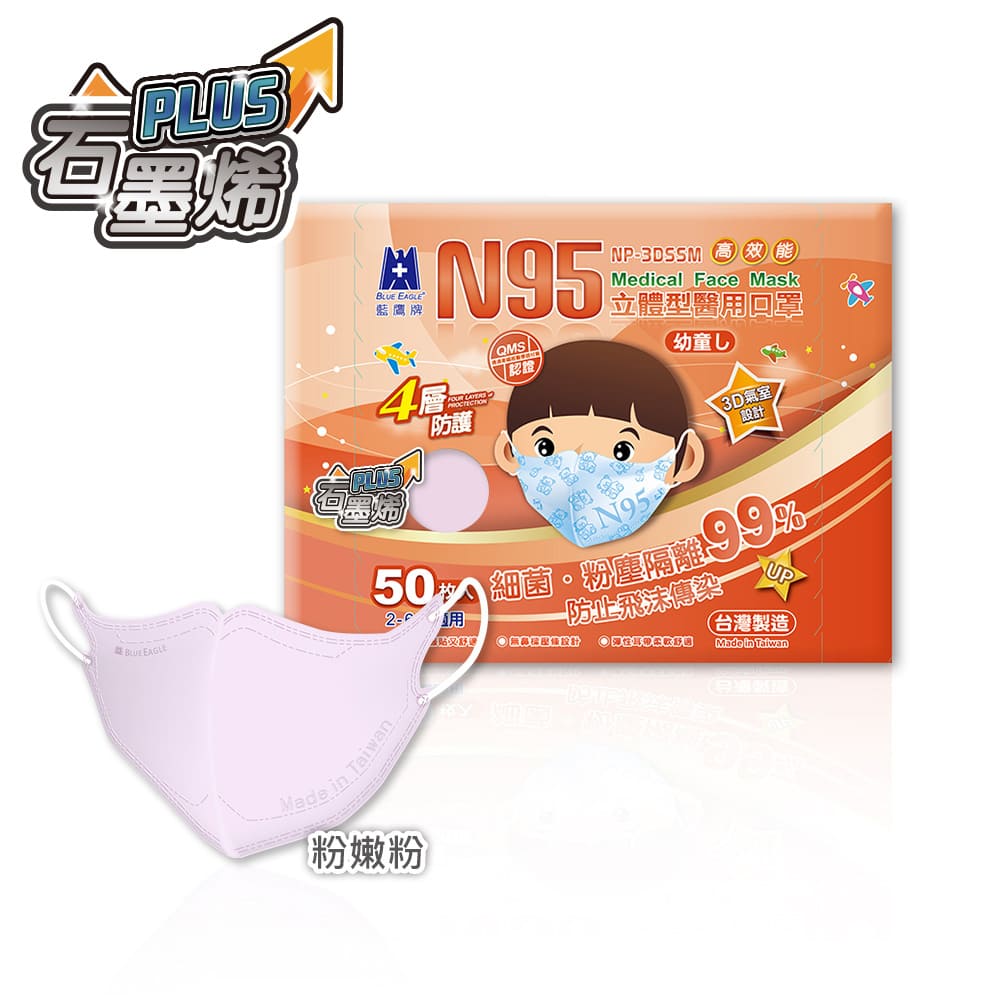 【Blue Eagle】N95 Graphene 3D Kids Medical Face Mask Green Bear (Ages 2-6), , large