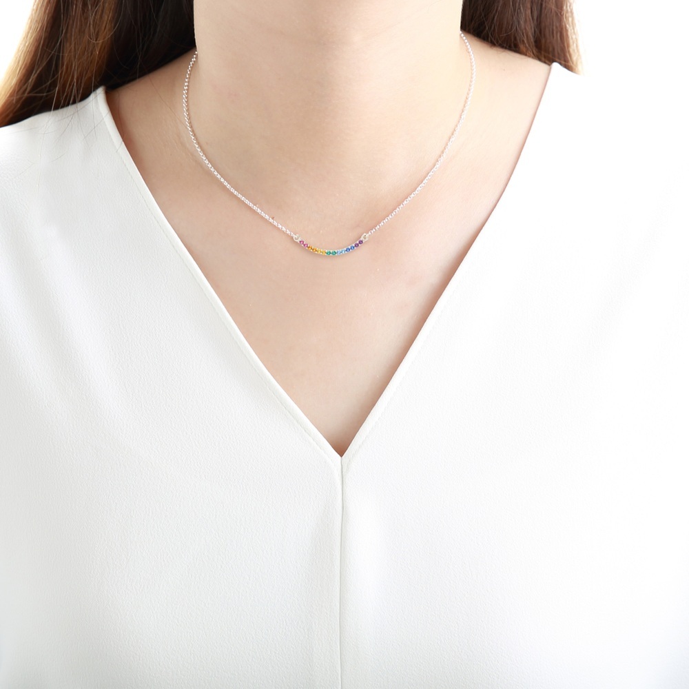 【Angel & Me】微笑 彩虹 彩鑽 s925 純銀 項鍊 生日禮盒 聖誕節, , large