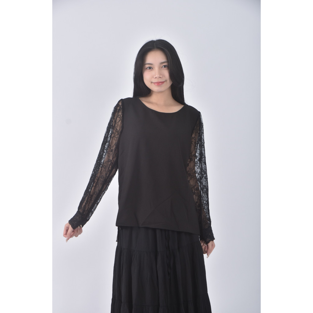 (M) easy zone質感圓領黑色長袖上衣二手衣, , large