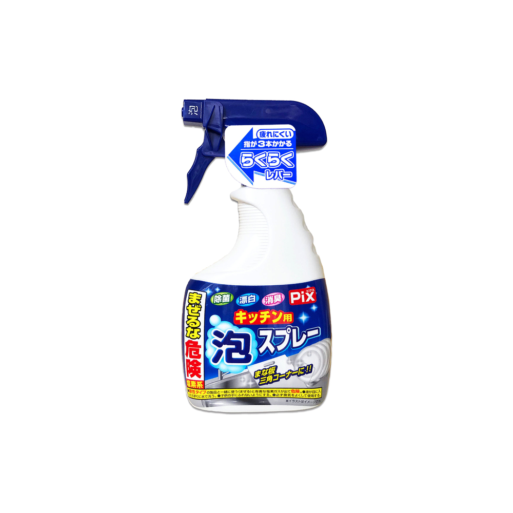 [日日好物]日本獅子化工-PIX廚房3效合1去油漂白除臭鹼性泡沫噴霧清潔劑400ml/藍白瓶(除油垢消臭泡泡洗劑,廚具,爐具,餐具,不鏽鋼濾網,砧板皆適用), , large