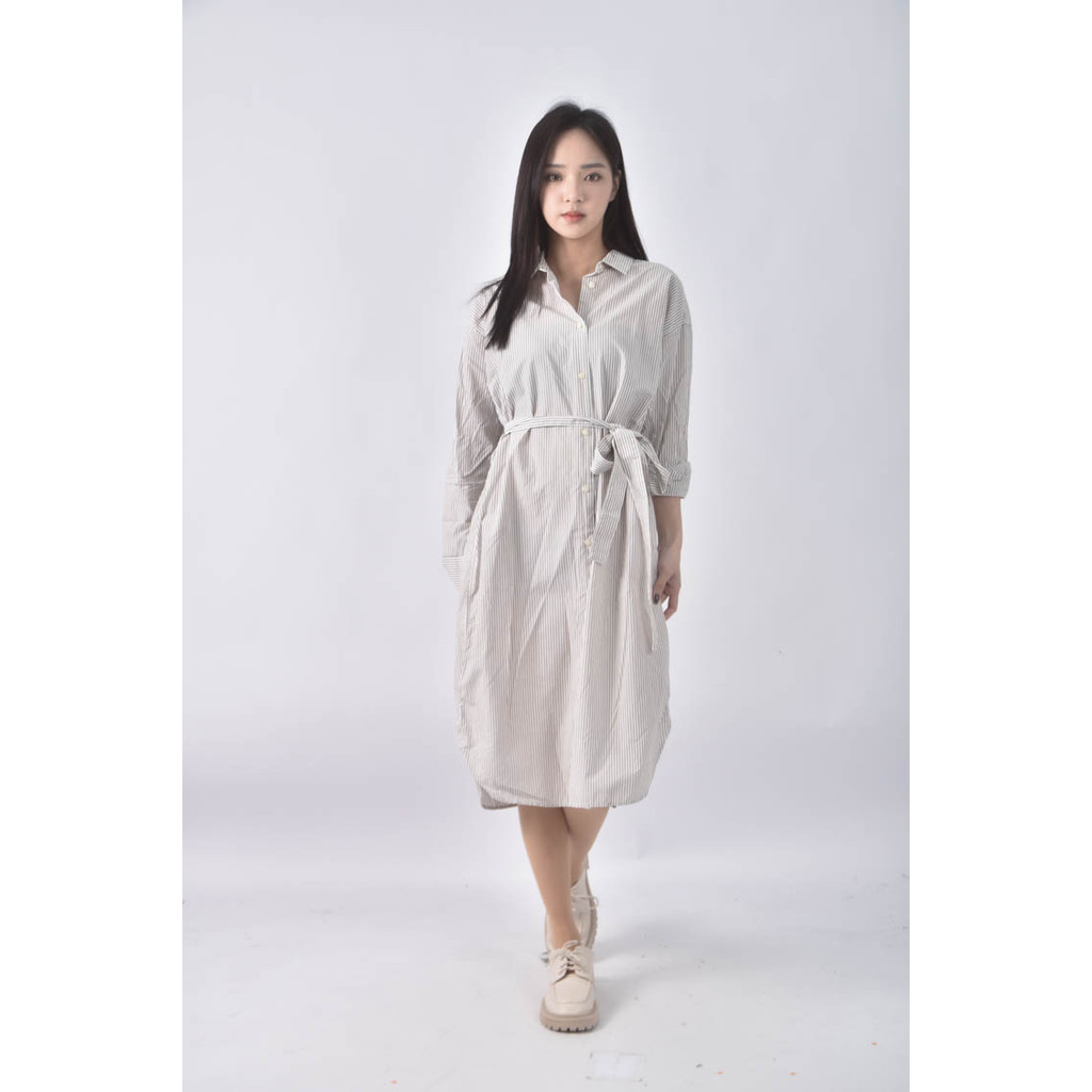 (L) lativ直條紋棕色洋裝二手衣