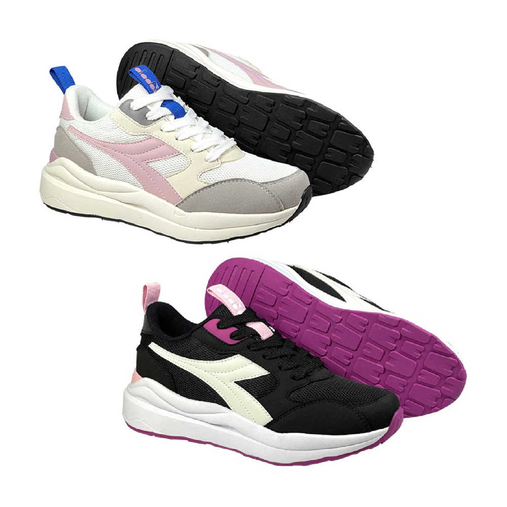 DIADORA迪亞多那 復古時尚運動鞋 女運動鞋 休閒鞋 女鞋 拼接 反光 透氣 Q彈 乳膠鞋墊 輕量 止滑 白粉 黑白