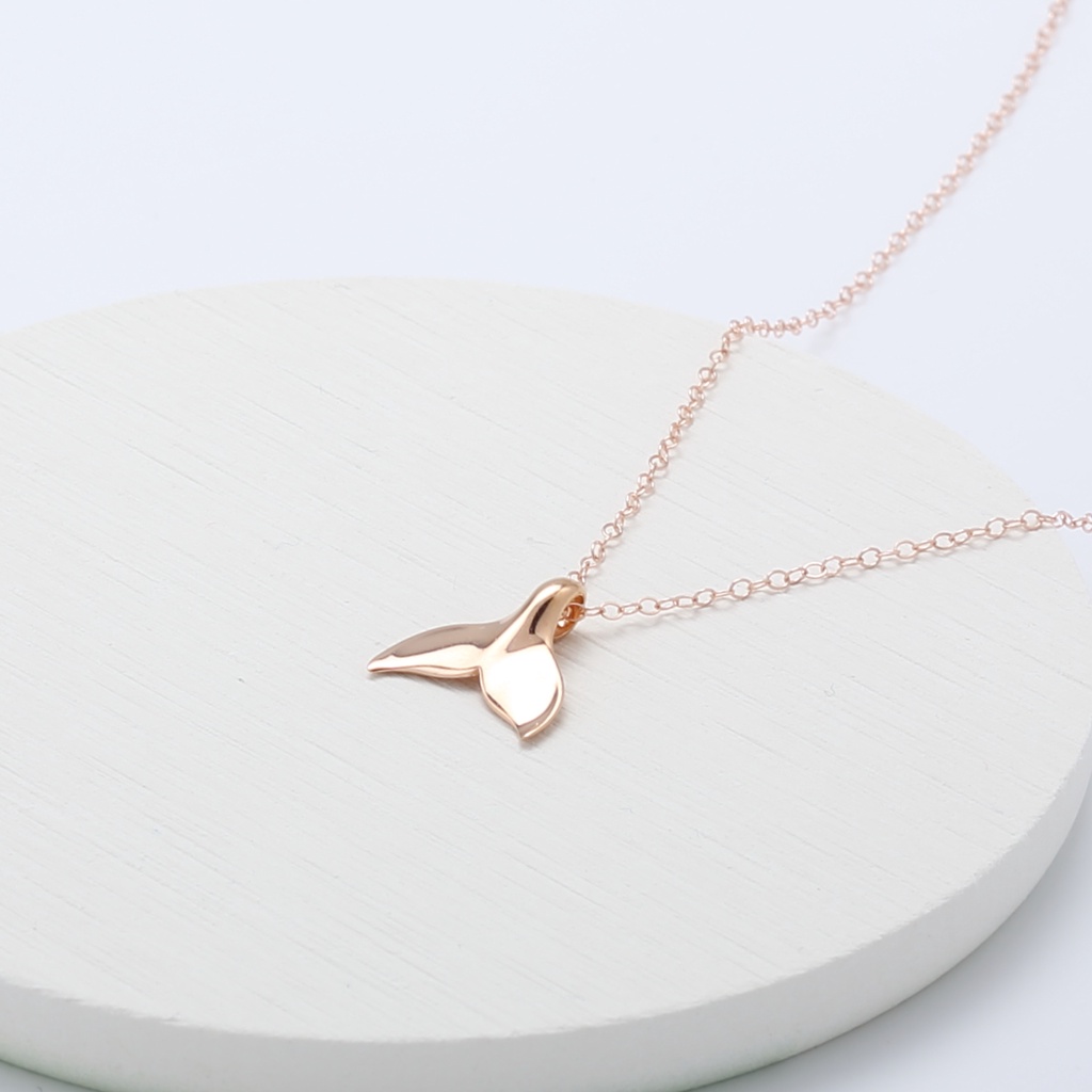 Whale tail s925 sterling silver 18k Rose Gold plated necklace Valentine Day gift, , large