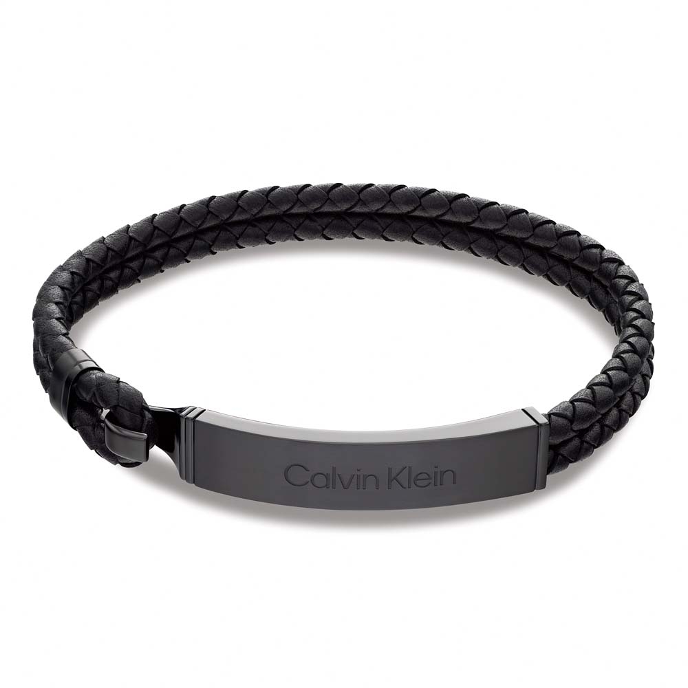 Calvin Klein CK Iconic for Him 黑色皮編織手環 情人節送禮推薦 35000406, , large