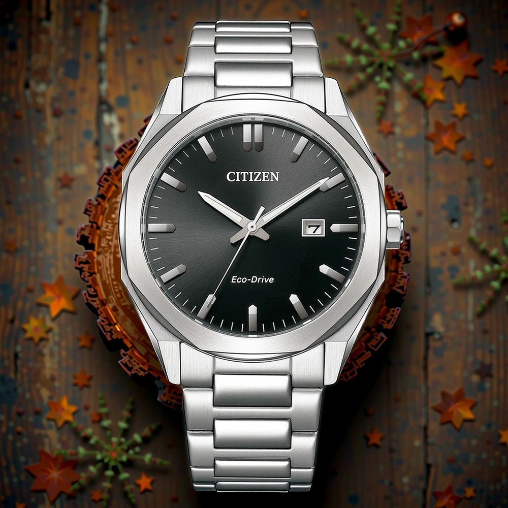 CITIZEN 星辰 光動能八角形經典大三針手錶 送禮推薦-銀x黑/41mm BM7600-81E, , large
