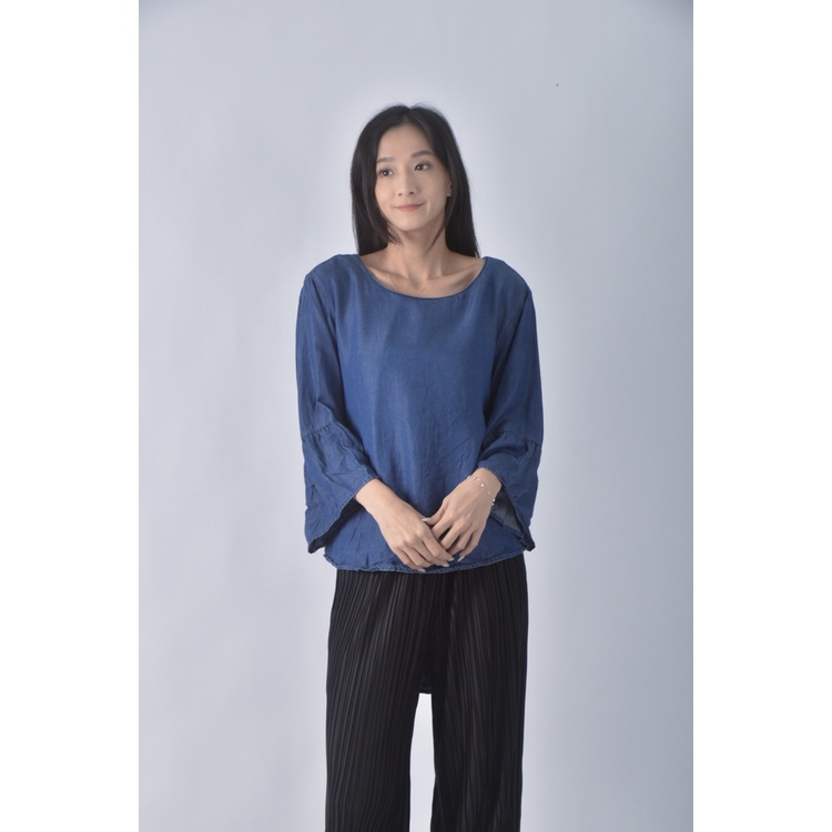 (XL) jinty丹寧牛仔寬鬆圓領藍色長袖上衣二手衣, , large
