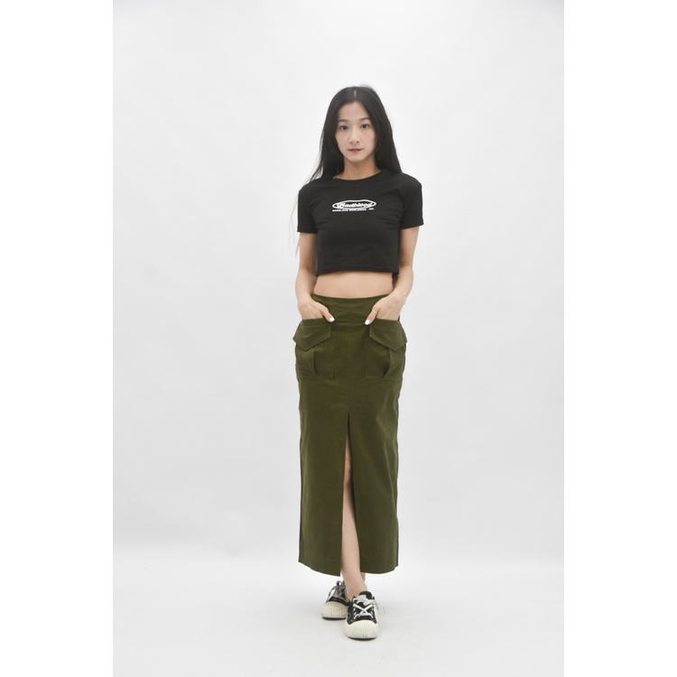 (M) 質感開岔綠色長裙二手衣, , large