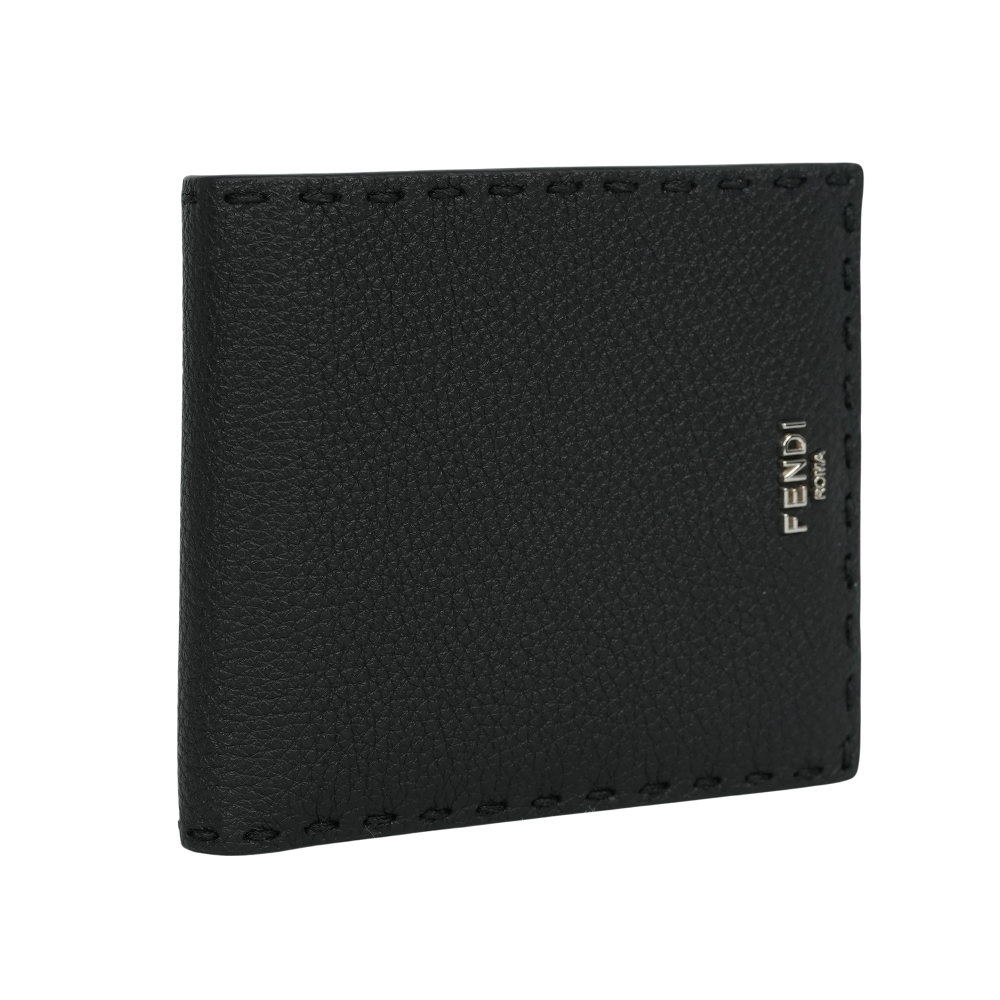 FENDI Selleria 縫線設計素面對開8卡短夾/黑色, , large